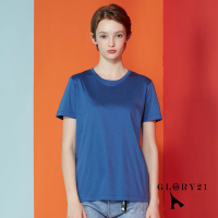 【GLORY21】速達-網路獨賣款-涼感絲光棉素面圓領T恤(藍色)