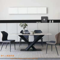 意式亮光巖闆餐桌長方形戶型大理石餐桌椅組合●江楓雜貨鋪