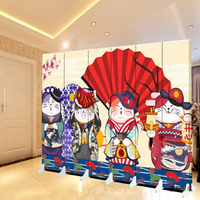 日式屏風 日式屏風隔斷招財貓仕女和風進門浮世繪餐廳料理店簡易折疊移動『XY32145』