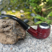 1pc Dual Purpose Short Handle Resin Wooden Curved Pipe, Handmade Pipe for Smoking, Tobacco Pipe Smoking Accessories