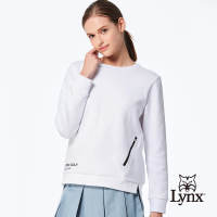 【Lynx Golf】首爾高桿風格！女款雙面組織布吸排機能拉鍊口袋下擺開杈大學T長袖POLO衫/高爾夫球衫(白色)