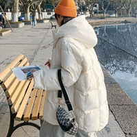 韓版寬鬆連帽羽絨服 中長版連帽外套 鋪棉外套 女生麵包外套 加厚冬季外套 厚外套 羽絨外套 韓國 中長版保暖連帽外套女生