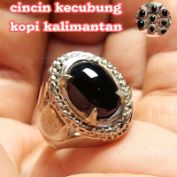 Cincin batu kecubung kopi kalimantan hitam senter coklat / batu kristal hitam quartz