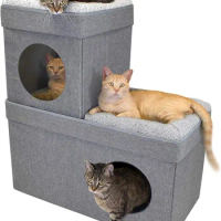 Large Stackable Grey Condo, Cat Cube, Cat House, Pop Up Bed, Cat Ottoman, Mansion