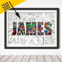 Marvel Movie Heroes Canvas Poster Spider-Man Iron Man Decorative Painting DIY Custom Name Art Mural Home Kid's Room Decor Gifts