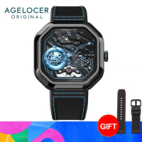 AGELOCER Original Volcano Watch Men's Square Luxurious Skeleton Automatic Mechanical Watch Birthday Gift for Men