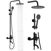 gotonovo Shower faucet Set Matte Black Triple Function with Adjustable Hand Sprayer and Tub Spout SUS 304 Stainless Steel 8 Inch
