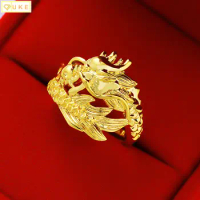 Popular Dragon Phoenix Rings for Men and Women Lovers; Pure Copy Real 18k Yellow Gold 999 24k Rings; Adjustable; Durable Never f