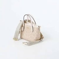 Tas COACH MONOGRAM IVORY WHITE BEIGE MINI ZIP TOTE BAG WITH LS 100% ORIGINAL 15X6X14CM