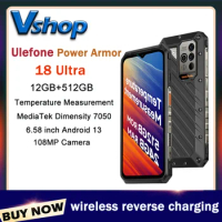 Ulefone Power Armor 18 Ultra Version Thermometer Rugged Phone 12GB+512GB 108MP Camera 9600mAh 66W Android 13 5G NFC Smartphone