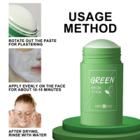 Green Tea Mask Stick Green Tea Tree Purifying Clay Sticks Whitening Cleansing Pores Hydrating Remove Blackhead Mud Mask