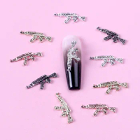 10pcs 3D Alloy Gun Nail Charms Shiny Diamonds Metal Gun Nail Art Charms Rhinestones Gun Charms For Nails DIY