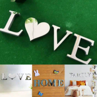 4pcs Letter Wall Stickers Letters Love Mirror Tiles Wall Sticker Self-Adhesive Wall Decal Casement Tiles Mirrors Decor Stickers