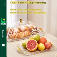 1 SET Baki Emas Deluxe Nampan Handle Gold Plastik Baki Transparan Wadah Perhiasan Buah Snack Bulat A