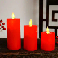 LED Candles Battery Operated Lights Candles Moving Flame Pillar Candles Red Battery Power Flickering Candle Home Bar Wedding