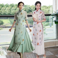 Vestido Pink Twinset Dress Ladies' Vietnam Ao Dai Dress Long Cheong-sam Casual Dress Club Dress Party Dress M -3XL