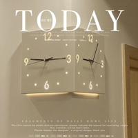 新款簡約時尚貼壁鐘創意陽角時鐘雙面轉角客廳家用拐角壁燈款掛鐘