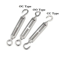 5pcs 304 Stainless Steel Turnbuckle Marine Wire Rope Tensioner Adjust Chain Rigging Bolt Hooks OC OO CC Type M4 M5 M6 M8