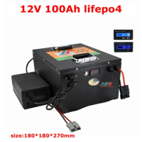12V 100AH lifepo4 battery no 12v 120ah li ion BMS 4S forSolar energy storage backup power inverter RV boat inverter +10A Charger
