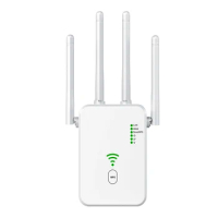 300M WiFi Repeater 2.4G Wireless Router Signal Booster Extender 4 Antenna Router Signal Amplifier for Home(EU Plug)