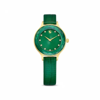【SWAROVSKI 官方直營】Octea Nova 手錶瑞士製造 真皮錶帶 綠色 金色潤飾 交換禮物