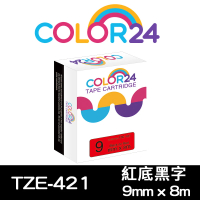 【Color24】for Brother TZ-421/TZe-421 紅底黑字 副廠 相容標籤帶_寬度9mm(適用 PT-H110 / PT-P300BT)