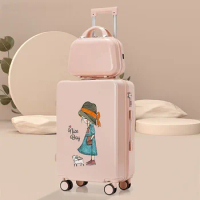 Vintage Travel Suitcases Set 22" 24 Inch Cabin Suitcase Rolling Luggage Pink Cartoon Valise Trolley With Wheels Case Customized