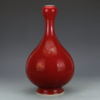 清乾隆祭紅釉蒜頭瓶 古董古玩 單色釉瓷器 仿古擺件 全手工收藏品