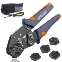 WOZOBUY Crimping Tool Set Ratcheting Wire Crimper Tool, Interchangeable Dies,for Non-Insulated, Insulated, Ferrule Terminals