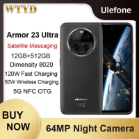Ulefone Armor 23 Ultra Rugged Phone 12GB+512GB 6.78'' 64MP Night Camera Dimensity 8020 5G NFC Satellite Messaging 5G Smartphone