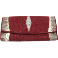 Patchwork Design Genuine Real True Stingray Skin Women Long Clutch Wallet Purse Exotic Authentic Leather Lady Large Card Holders