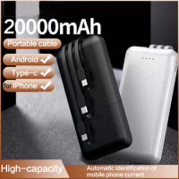 Power Bank 20000mAh Built in 3 Cables External Battery Powerbank For Xiaomi iPhone Samsung Mobile Phone Fast Charger Poverbank