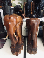 日本回流木雕擺飾，東南亞木雕大象，一共三對，品相好，其中最小