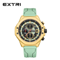 Extri Men's Watch Gold Case Silicone Band Date Mens Business Male Watches Waterproof Luxury Men Wrist Watches for Men
