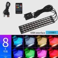 Neon 48LED Car Interior Ambient Foot Strip Light Kit with USB Wireless Remote Music APP Control Auto RGB Decorative Lamps