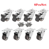 8Pcs Furniture Casters Wheels Soft Rubber Swivel Caster Silver Roller Wheel For Platform Trolley Chair Household Accessori