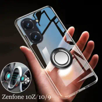 Capa For Asus Zenfone 10 10z Crystal Transparent Soft Silicone Case For Zenfone 9 9z Magnetic Ring Holder Cover For Zenfone 10 9