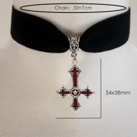 Red Bloody Inverted Cross Pendant choker Vintage Gothic Cross Pendant Necklace Devil Lucifer Satan Satanic Jewelry
