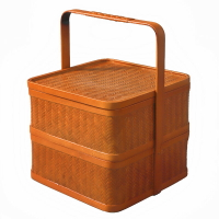 異興竹編收納盒家用收納籃食盒帶蓋日式茶具茶道點心竹筐手提籃子