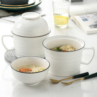 簡約日式泡面碗帶蓋陶瓷帶把學生宿舍泡面杯方便面碗飯碗可微波爐
