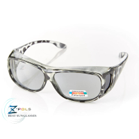 【Z-POLS】頂級淺色系Polarized偏光 質感豹紋黑可包覆近視眼鏡設計偏光太陽眼鏡(抗UV400鏡片)