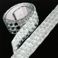 180CM x 3CM Shimmering Crystal Diamond Glass Mirror Mosaic Tiles Self-Adhesive DIY Silver Wall Sticker for Glamorous Home Decor