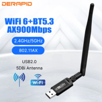 AX900 USB WiFi Adapter Dual Band Bluetooth 5.3 2 in 1 Wi-Fi 6 Dongle Wireless Receiver For PC/Laptop Driver Free For Win10/11