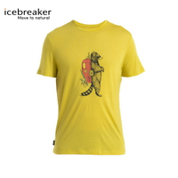 【Icebreaker 男 Core 圓領短袖上衣(浣熊探險)《芥末黃》】0A56YT/排汗衣/美麗諾羊毛排汗衣