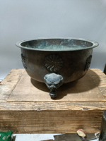 日本回流銅器古董銅火缽銅爐銅盆銅火盆，茶道器，威猛霸氣，缺一