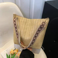 Wide Strap Straw Shoulder Bag, Casual Knitting Large Capacity Crossbody Bags For Women Travel Used