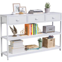 White Long 47" Console Sofa Table with 3 Drawers, Entryway Table with 3-Tier Storage Shelves, Display Shelf for Entry Way
