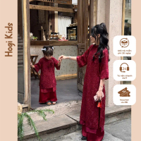 [ Hogi Kids ] Áo Dài Cho Bé Gái, Áo Dài Mẹ Và Bé Phượng Vũ Chất Voan Lông Hai Màu Đỏ / Hồng