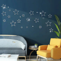 24 Pcs Hollow Star Mirror Wall Stickers for Kids Rooms Bedroom Home Decor Modern Decals DIY Acrylic Mirror Decoration 3D Sticker