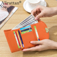 Alirattan Genuine Leather Niche Design High-End Feeling Wallet For Women 2023 New Multi Card Short Love Card Bag Zero Wallet